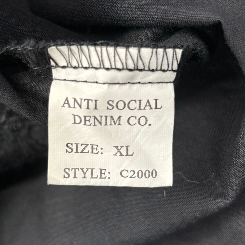 Anti Social Denim Co Graphic Shirt Mens XL Black Cotton Cross Embroidered Gothic - Picture 9 of 10